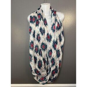 Aztec Southwestern Scarf Womens One Size Red Teal Geometric Lightweight Shawl